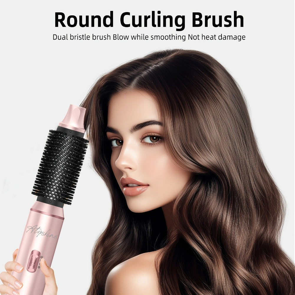 Hot Air Brush 5-in-1 Hair Dryer Brush - Ionic Blow Dryer Brush with Curling, Straightening & Volumizing, Dual Voltage Travel Hair Styler, Multifunction Hair Styling Tool for All Hair Types