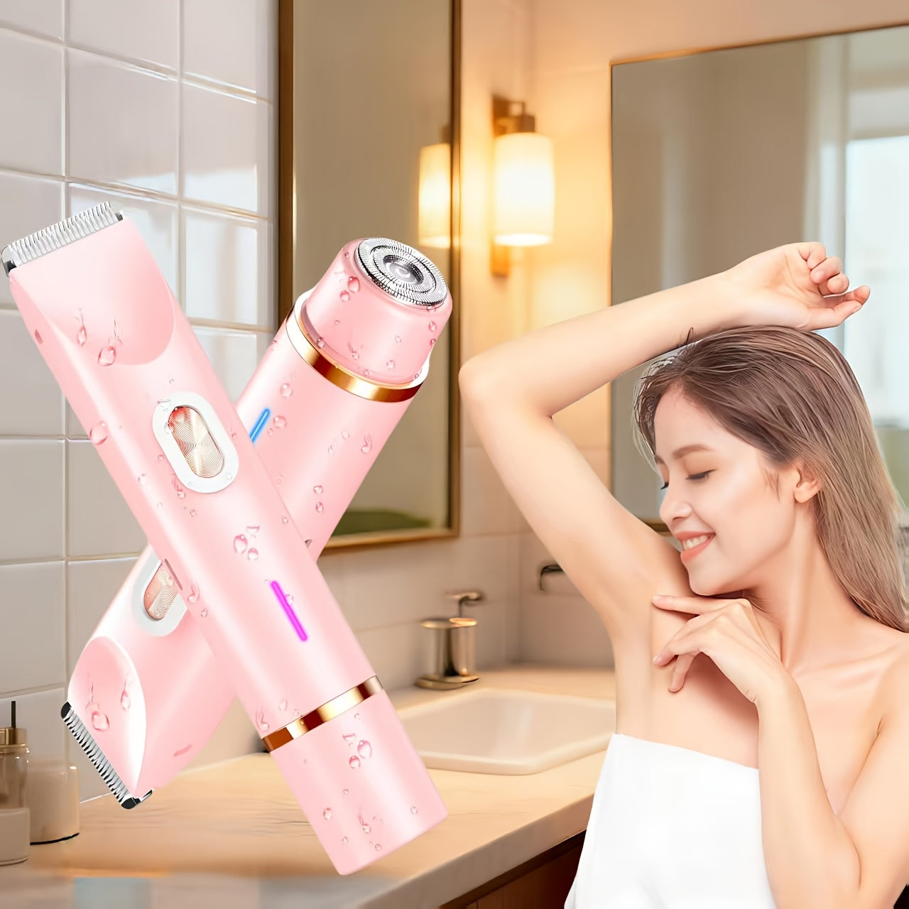 Women's Electric Body Shaver Painless Hair Removal — 2-in-1 Lady Razor for Face Nose Bikini Legs Underarms, Wet Dry Use, IPX6 Waterproof, USB Rechargeable, Portable Travel Shaver