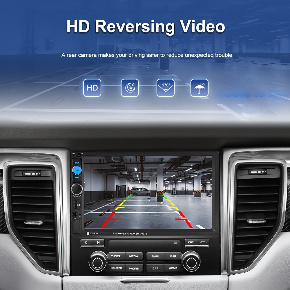 HIKITY Double Din Car Stereo Featuring a 7-Inch Touch Screen, Compatible with AUX/USB/TF Card/Mirror Link/Steering Wheel Control, Plus an Optional Backup Camera, Without Battery