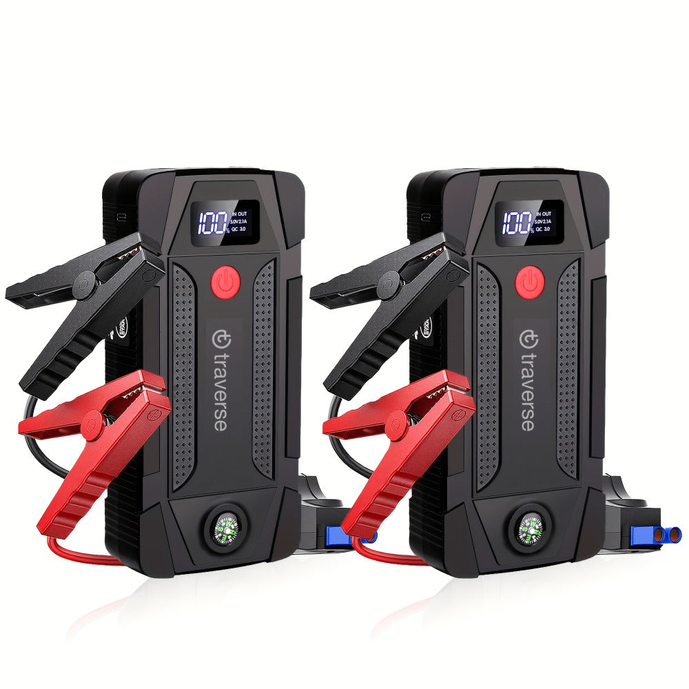 Car Jump Starter 1000A Peak 12V – 6400mAh Power Bank, USB Charge Ports & LED Flashlight for Gas & Diesel Cars, Single or 2-Pack