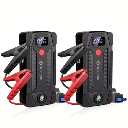 Car Jump Starter 1000A Peak 12V – 6400mAh Power Bank, USB Charge Ports & LED Flashlight for Gas & Diesel Cars, Single or 2-Pack