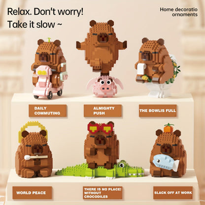 Capybara Micro Brick Building Set 562pcs Collector Edition – Miniature DIY Assembly Desk Decor Stress Relief Toy for Kids Teens Adults Capybara Lover Gift Birthday Easter Christmas Multiple Scenes