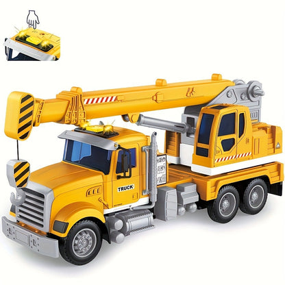 13-Inch Tow Truck Toy with Lights & Sounds – Friction Powered Transport Crane Truck for Boys Ages 3 4 5 6, Movable Arm & Towing Ramp, Birthday Christmas Gift