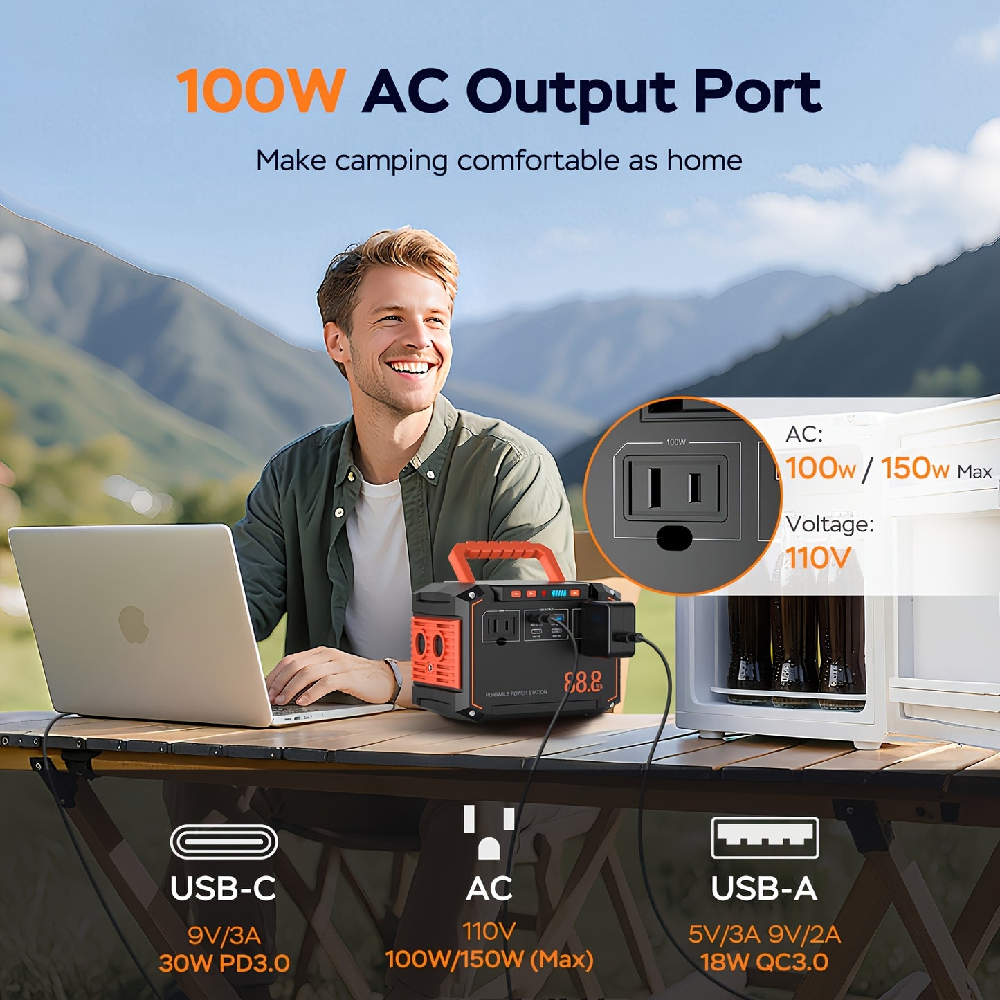 [Portable, Outdoor Camping] 88.8Wh/111Wh/240Wh Portable Generator Power Station, Including 30W/60W Solar Panel (Optional), Backup Battery, AC/DC/USB Ports, Suitable for Camping Tents, Emergency Outdoor Home Use, CPAP, Fans, Laptops, Mini Fridges, Emergenc