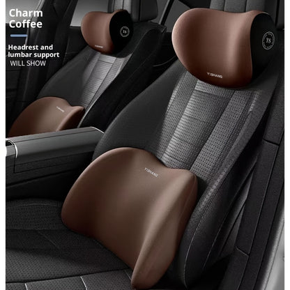 Car Headrest And Lumbar Support Set Comfortable Upgrade for Autumn And Winter Ergonomic Fit Design High-Density Sponge Filling Comfortable for Long-Distance Driving Includes 1 Headrest And 1 Lumbar Support