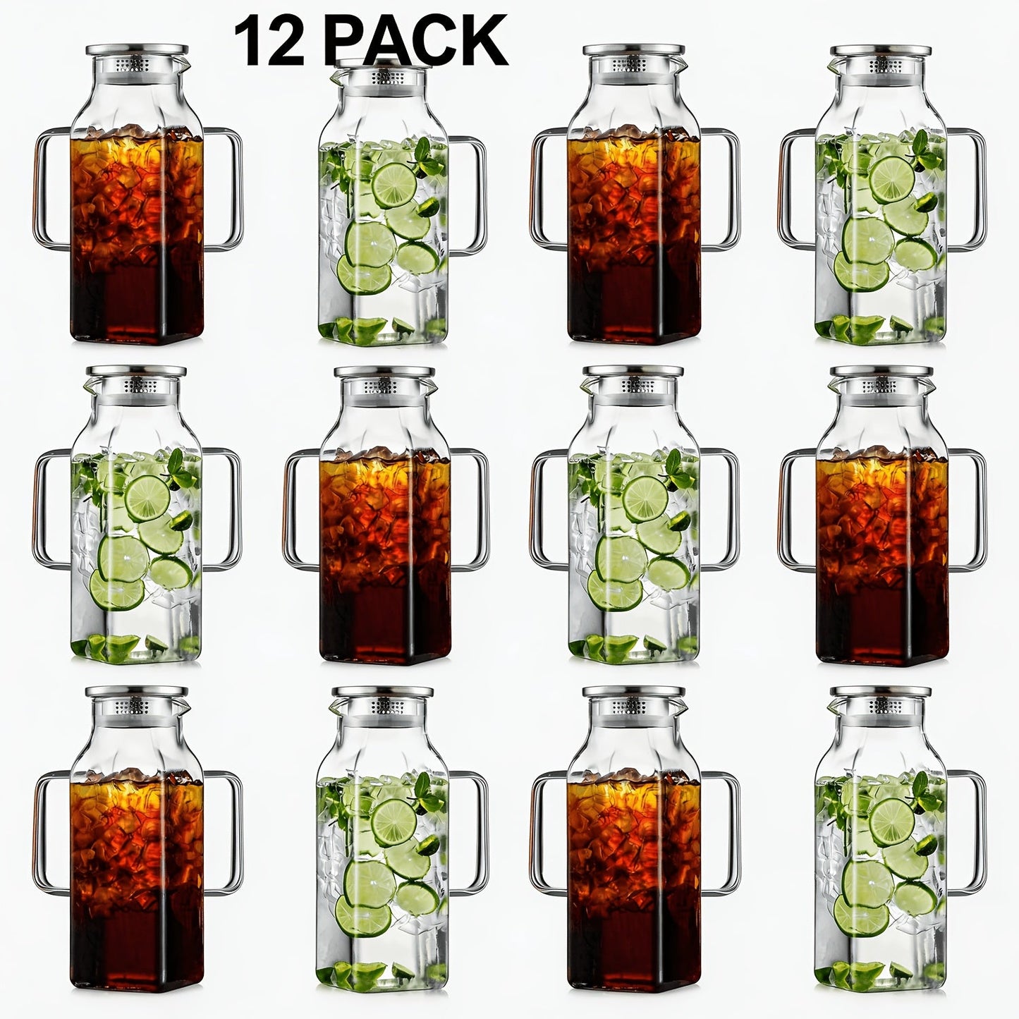 Glass Pitcher with Lid & Handle 68oz – Square Borosilicate Water Jug for Fridge | Heat Resistant Iced Tea Carafe, Cold Brew Coffee Server & Beverage Pitcher for Juice, Milk & Sangria