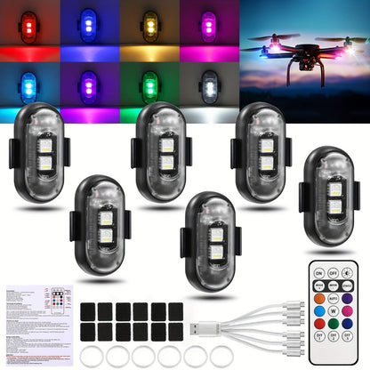 Wireless LED Strobe Warning Lights 6-Pack 8 Colors USB Charging IP65 Waterproof Anti-Collision Safety Light for Car Interior Truck Motorcycle Bicycle Drone – Remote Control Option Available