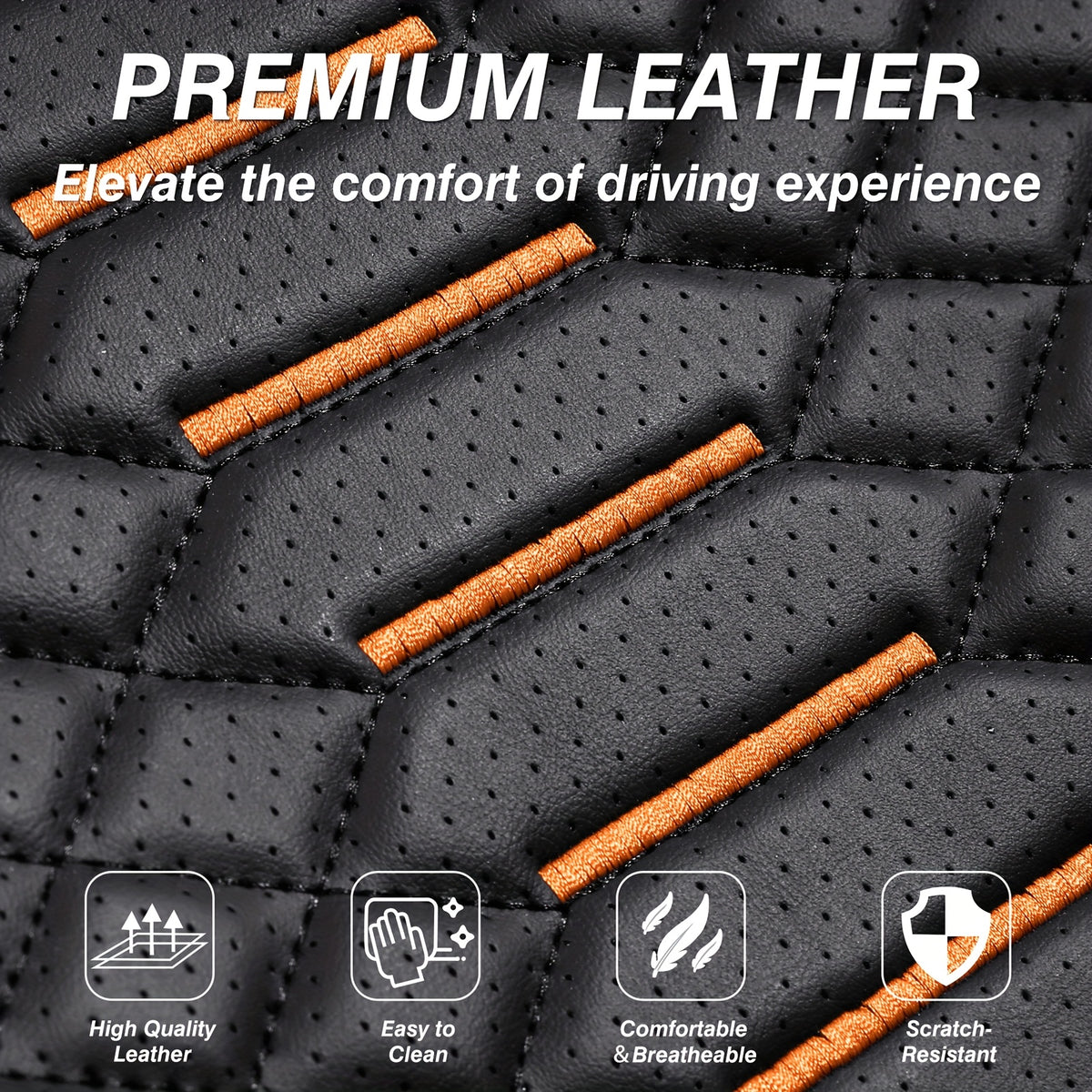 5-Seat Nappa Leather Breathable Perforated Air Hole Universal Car Seat Covers Full Set Full Surrounding Front Back Side Cushion Protector Fit for Most Cars SUV Truck Sedan