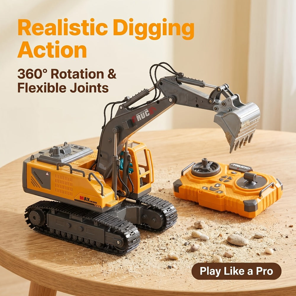 RC Excavator 1:20 Scale 2.4G 11CH – Alloy Remote Control Construction Toy with 680° Rotation & Working Arm | RC Dump Truck Bulldozer Loader, Indoor Outdoor Gift for Boys Ages 6+