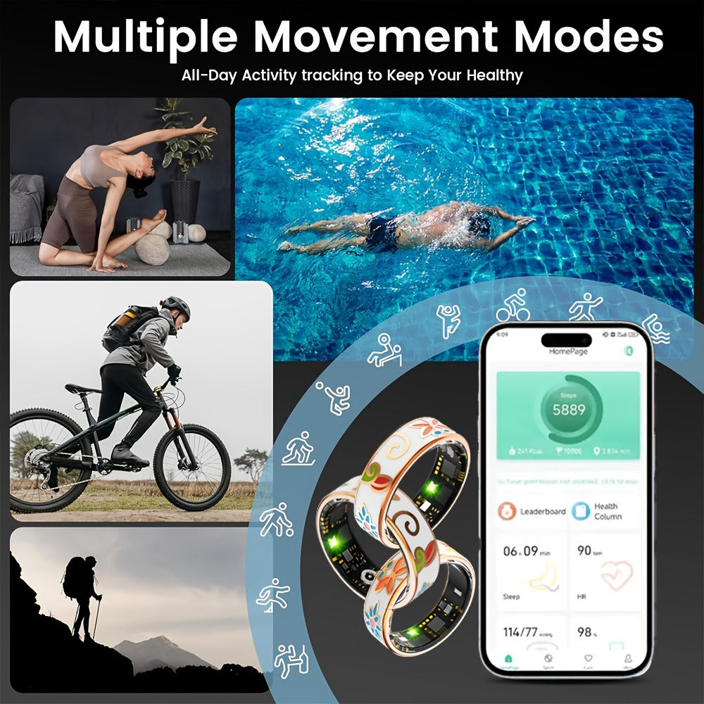 Women's Smart Ring Fitness & Sleep Tracker – Step, Distance & Calorie Monitor, IP68 Waterproof, Bluetooth 5.3, iOS & Android, Elegant Daily Accessory, Gift for Mom & Girlfriend