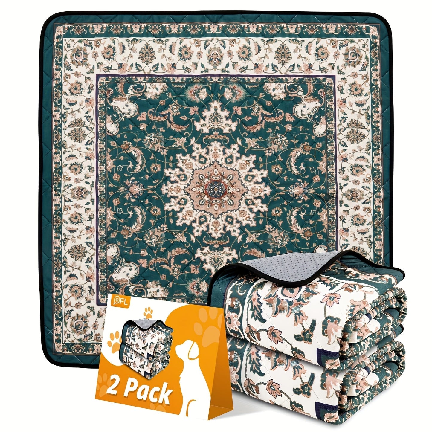 Reusable Washable Dog Pee Pads – Non-Slip Waterproof Absorbent Puppy Training Pads, Bohemian Style Whelping Potty Pads for Dogs, 4 Sizes Available