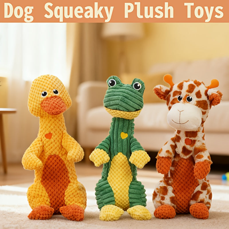 Squeaky Plush Dog Toy with Animal Print - Durable Cartoon Chew Toy for Aggressive Chewers, Interactive Tug of War Toy for All Breeds, Cute Deer & Frog Design Squeaky Dog Gift