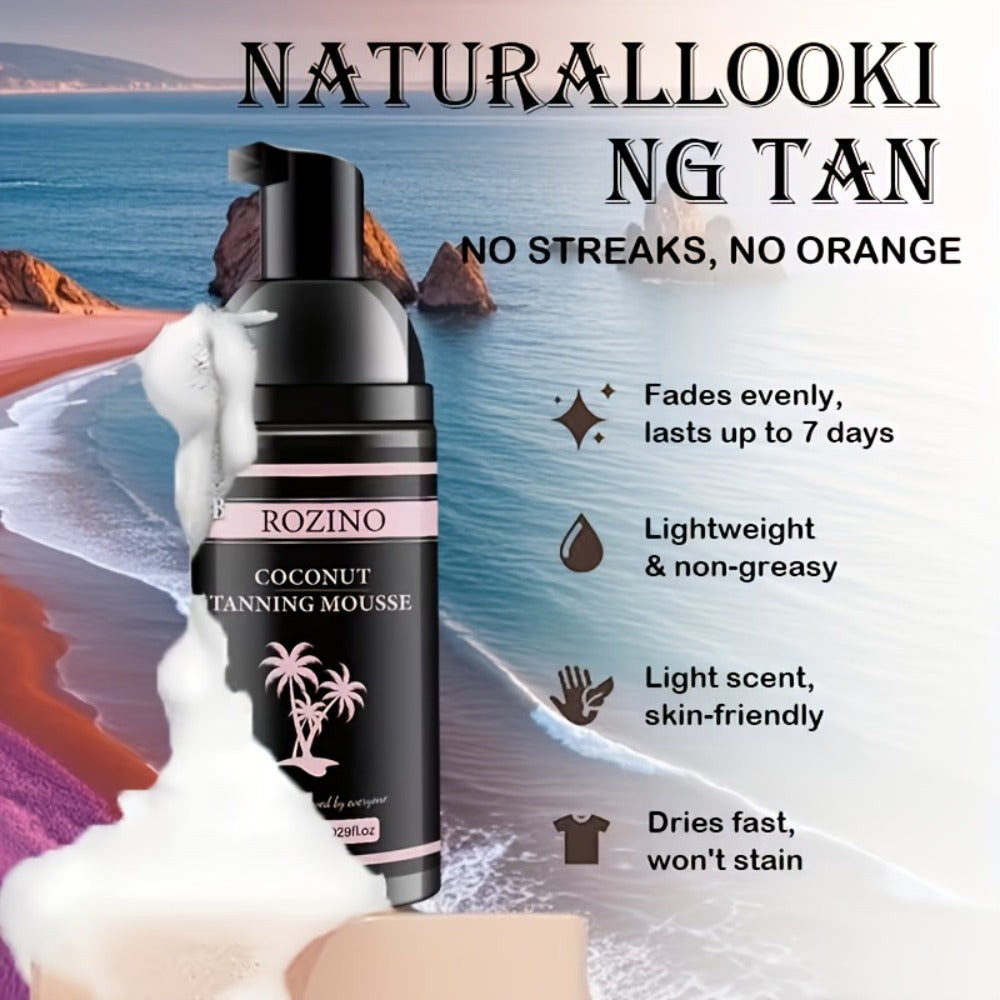 Sunless Tanning Mousse with Applicator Glove 60ml – Natural Plant Ingredients Self Tanner Bronzing Set, Gradual Buildable Color for Even Light Beige Tan, Streak-Free Sunless Tanner for Body