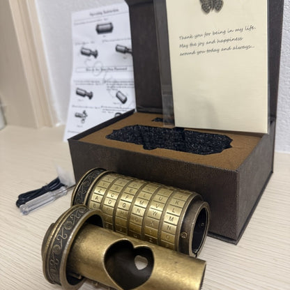 Brain Teaser Combination Lock Puzzle Gift Set – Retro Mini Lock Brain Game for Adults Teens, Romantic Valentine's Day Anniversary Wedding Birthday Escape Room Christmas Gift, Cyan Boxed Novelty Puzzle