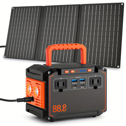 [Portable, Outdoor Camping] 88.8Wh/111Wh/240Wh Portable Generator Power Station, Including 30W/60W Solar Panel (Optional), Backup Battery, AC/DC/USB Ports, Suitable for Camping Tents, Emergency Outdoor Home Use, CPAP, Fans, Laptops, Mini Fridges, Emergenc