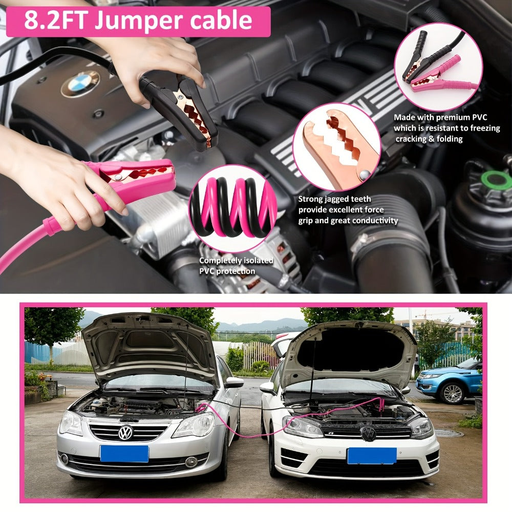 Car Roadside Emergency Kit Pink - Jumper Cables, Deer Whistles & Auto Safety Tool Set for Women, Winter Car Safety Roadside Assistance Kit, No Battery Required, Perfect Gift for Female Drivers