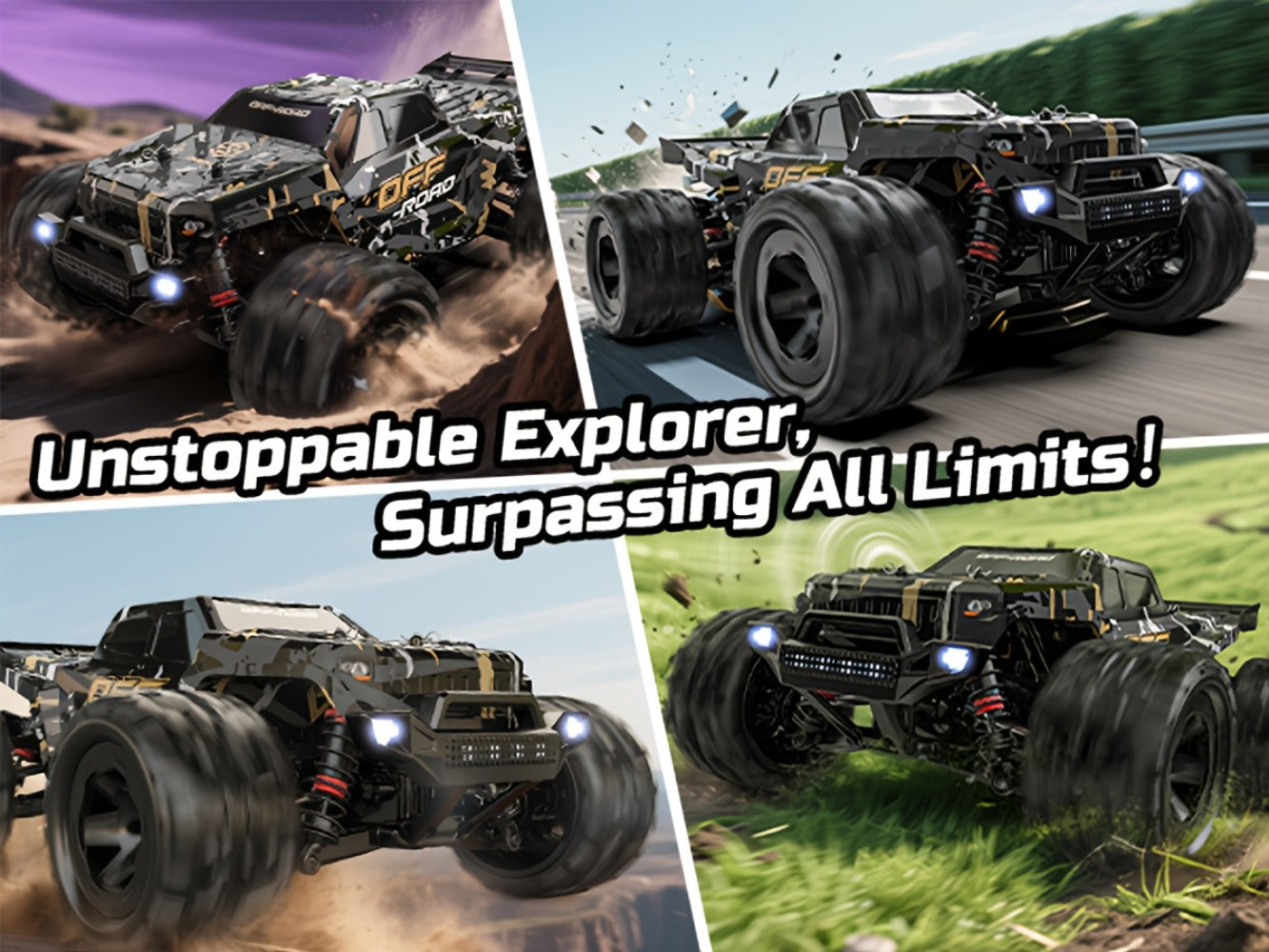 DEERC All-Metal 42KM/H RC Truck 1/16 Scale 4WD Off-Road Monster Truck Dual 1500mAh Batteries 40-Min Runtime LED Headlights Wheelie Bar – High Speed Remote Control Car for Adults Hobbyists Black