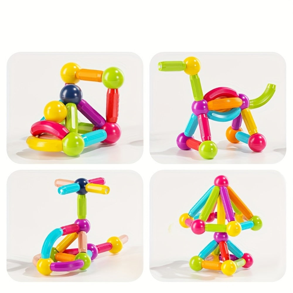 Magnetic Sticks Building Set 28 58 Pcs – 3D STEM Construction Toy for Kids Ages 3+ Build Towers Animals Shapes Creative Imagination Family Classroom Group Play Birthday Christmas Gift