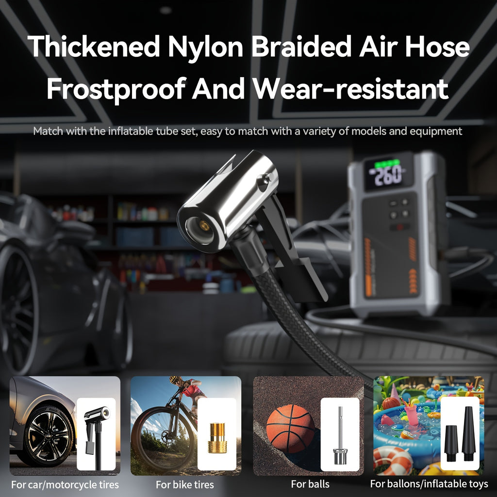Portable Car Jump Starter with Air Compressor, Jump Starter for Car, 5000A Peak(2.11gal Gas, 1.72gal Diesel) with 150 PSI Tire Inflator, 12V Car Battery Jump Power Pack, Car Jumper Starter Portable, 5in 1 Function Jump, Battery Charger, Smart Cables