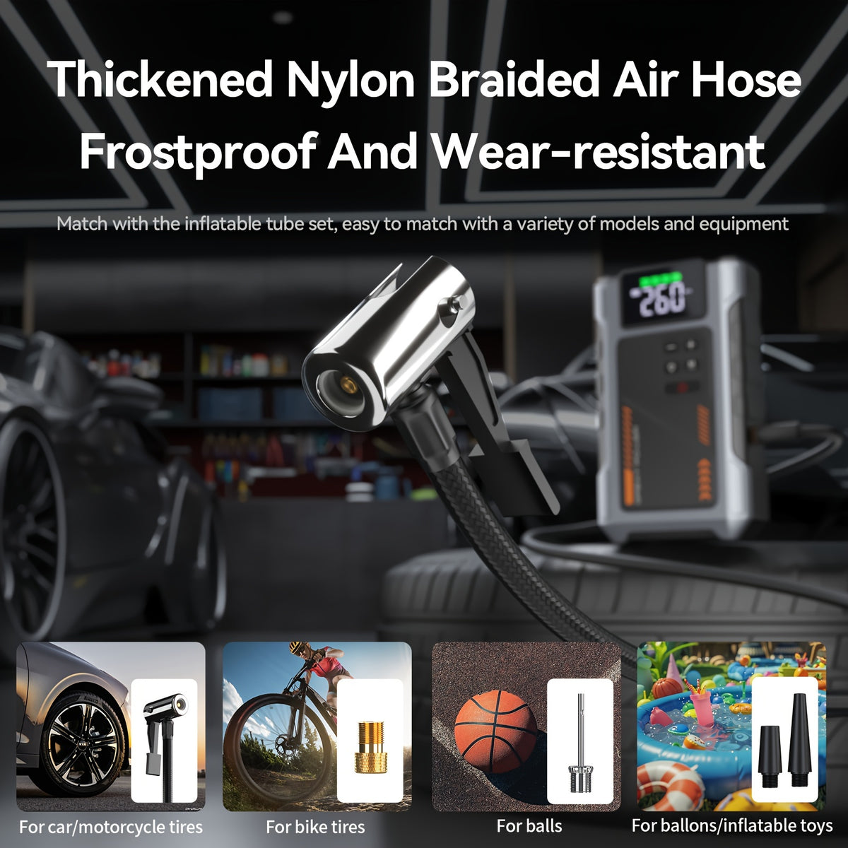 Portable Car Jump Starter & Jump Starter with Air Compressor (Optional), Jump Starter Battery Pack, Current Car Battery Booster, 12V Vehicles (1.98gal Gasoline/ 1.59gal Diesel Engine), Compatible with Sedans, SUVs, Pickup Trucks & Lawn Mowers