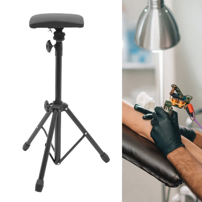 Tattoo Armrest Stand Adjustable Tripod with 15 Disposable Pads & 10 Gloves — 180° PU Padded Arm Leg Rest Portable Collapsible Support for Tattoo Studio Salon & Beginners