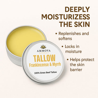 Tallow Balm Grass-Fed Natural Moisturizer for Dry Skin — Deep Hydrating Handcrafted Body Balm 3 Scents Chamomile Rose Honey Frankincense Myrrh, Nourishing Skin Balm for Women Men