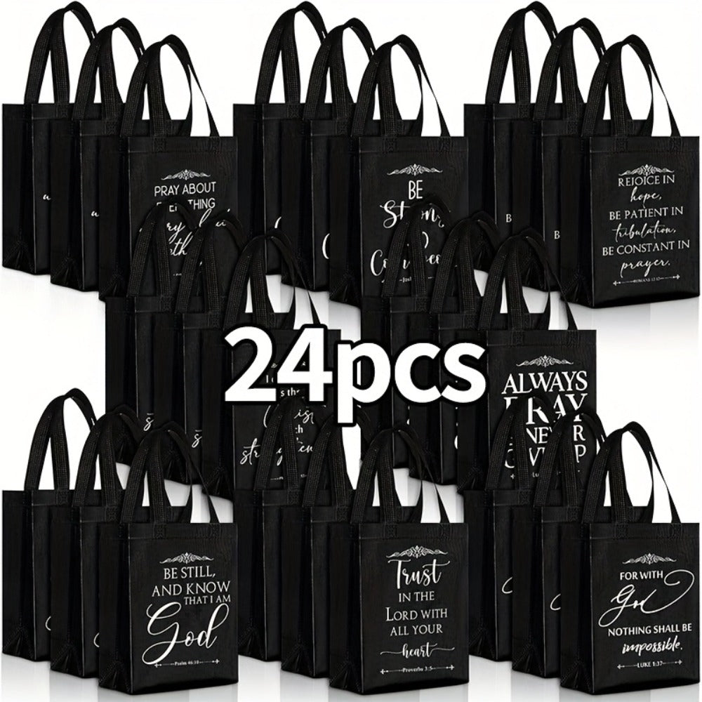 Christian Gift Bags Bulk with Handle – 24/48 Pcs Bible Verse Religious Reusable Bags Medium Size for Church Visitors Baptism Wedding Party Favors Father’s Day Black