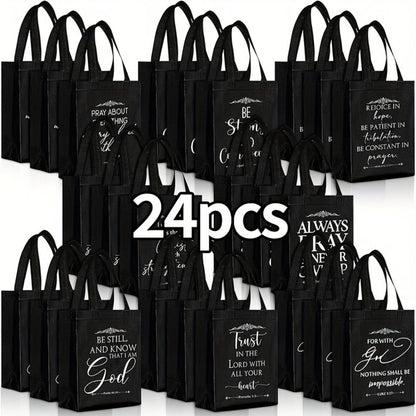 Christian Gift Bags Bulk with Handle – 24/48 Pcs Bible Verse Religious Reusable Bags Medium Size for Church Visitors Baptism Wedding Party Favors Father’s Day Black