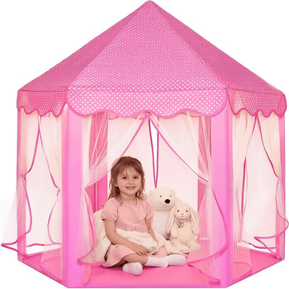 Princess Castle Play Tent for Girls Kids Indoor Outdoor Playhouse Large Toy House with Storage Bag Room Decor Birthday Holiday Gift Toddlers Boys Girls Pink