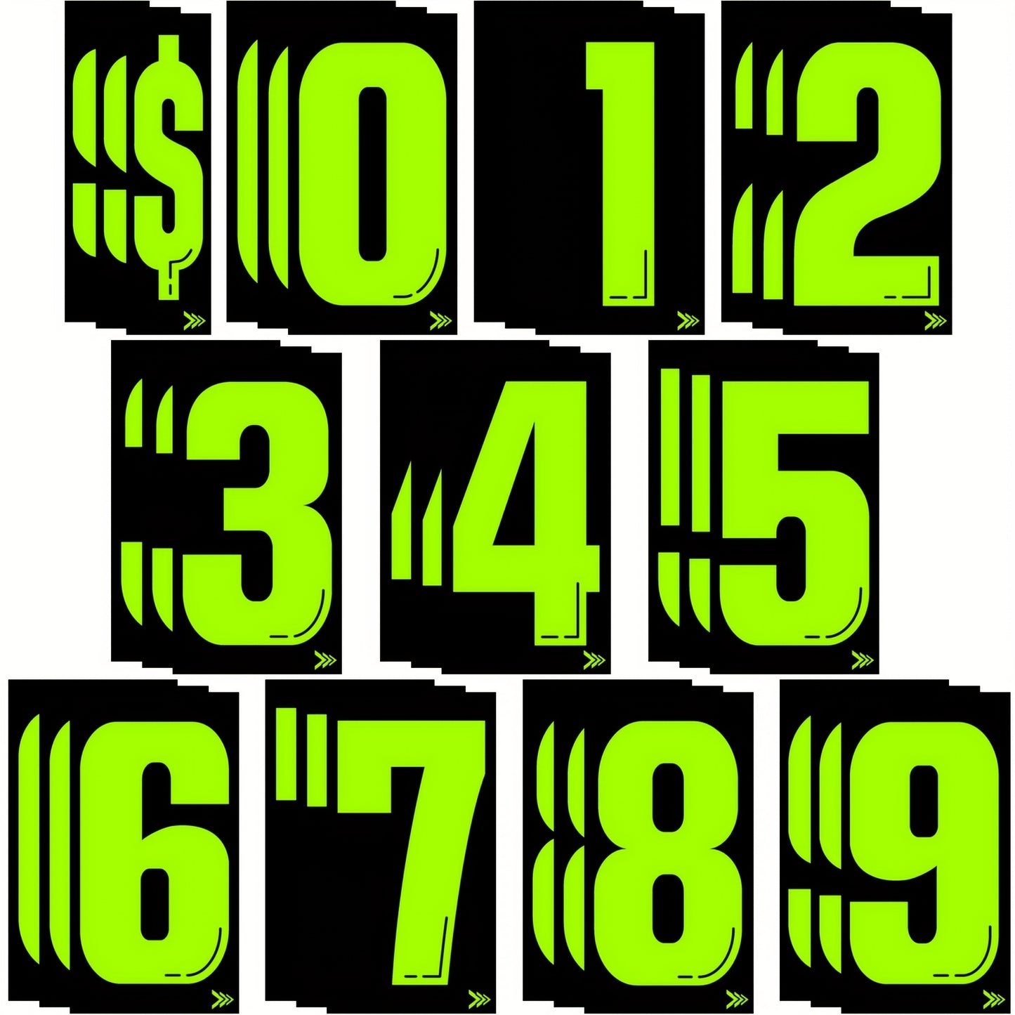 33pcs 7 1/2 Vinyl Number Decals Large Chartreuse Windshield Pricing Stickers Car Dealership Supplies 0-9 Car Lot Pricing Numbers for Auto Vehicle Window
