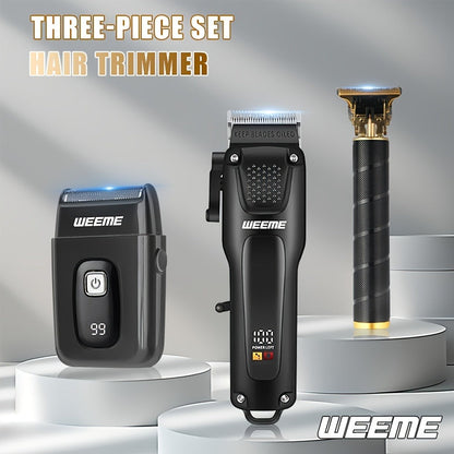 Mens Grooming Kit with Nose Hair Trimmer Electric Shaver WEEME 826 USB Rechargeable LCD Display - Complete Shaving Trimming Set Gift for Dad Brother Son Birthday Holiday