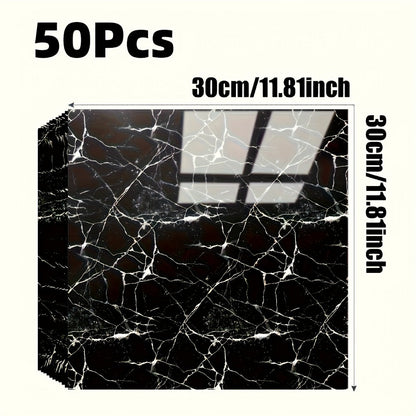 Peel and Stick Wall Tile Stickers Marble Pattern Self-Adhesive Waterproof Glossy Wallpaper 50/100Pcs for Kitchen Bathroom Living Room Home Decor