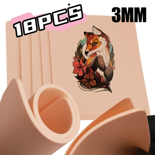 Silicone Tattoo Practice Skin 3mm Thick Double-Sided Fake Skin for Beginners & Professional Artists - Line Work Shading Outlining Eyebrow Eyeliner PMU Training Sheets