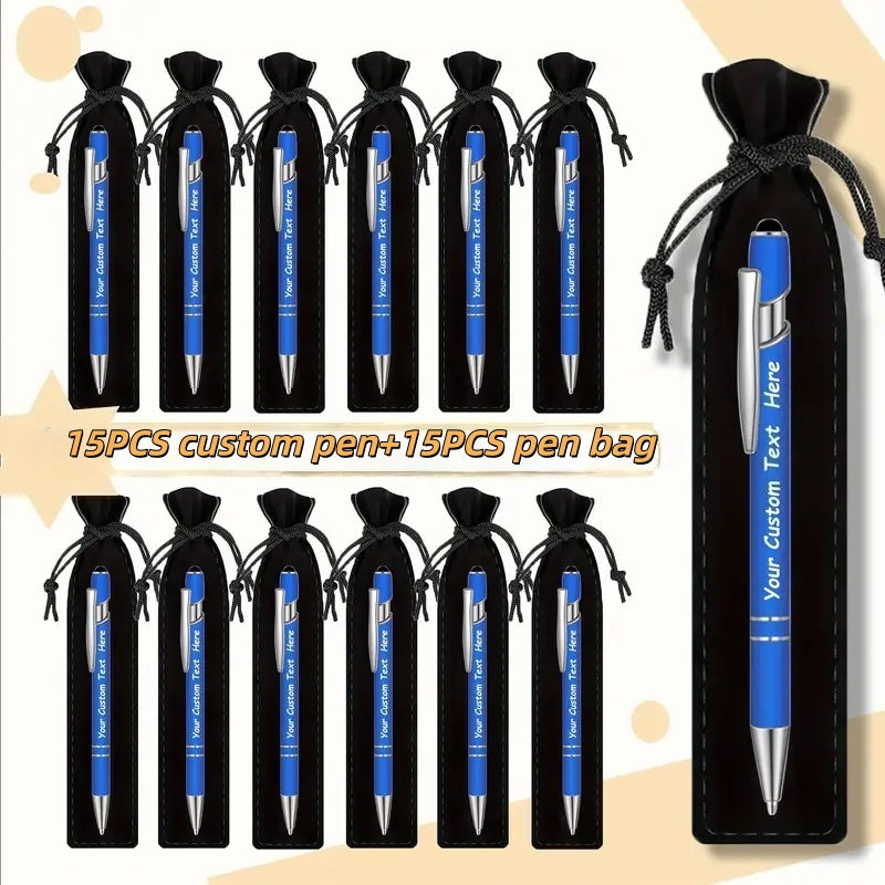 Custom Ballpoint Pens with Pencil Pouch Bulk Set – Personalized Ballpoint Pen Pack for Corporate Gifts, School Supplies, Office Promotions | 20/30/80 PCS Customized Pen & Bag Bundle
