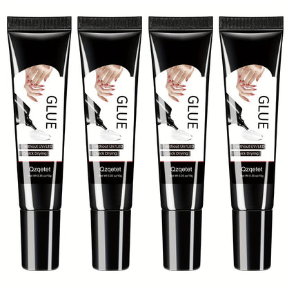 Quick-Dry Nail Glue 4-Pack Strong Hold Gel Formula — Press On Nail Adhesive for Acrylic Nails Gems Rhinestones Nail Art, Precision Tip Long Lasting Manicure Glue 10g Each