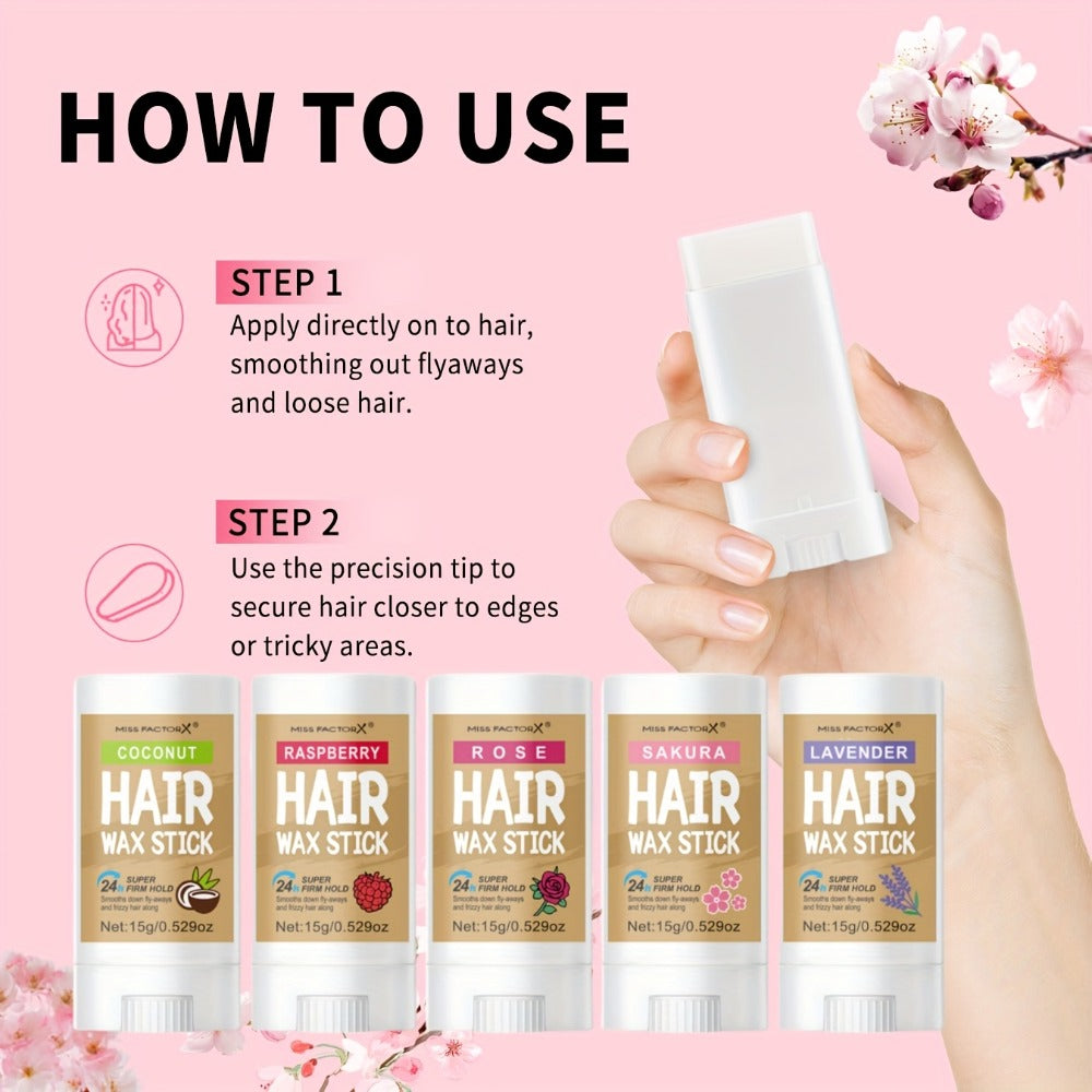 Hair Wax Stick 5 Pack Flyaway Control Edge Control with Jojoba Oil – Fragrance Free Non-Greasy Strong Hold Slick Back Styling Wax for Women Men All Hair Types