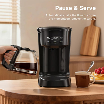 5-Cup Programmable Digital Coffee Maker – Auto Brew, Sneak-A-Cup Anti-Drip, Washable Basket Filter, Keep-Hot Plate & Water Level Window, Drip Coffee Machine for Home & Office – Black, White