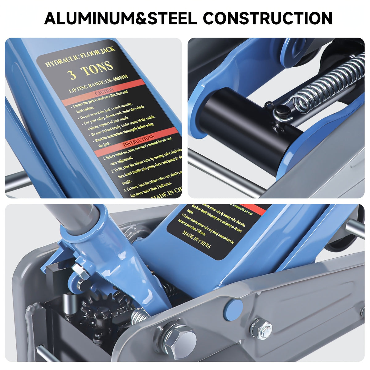 3 Ton Hydraulic Power Units Low Profile Floor Jack - Dual Piston Quick Lift Pump - Heavy Duty Carbon Steel Hydraulic Power Equipment for SUVs, Trucks - Blue
