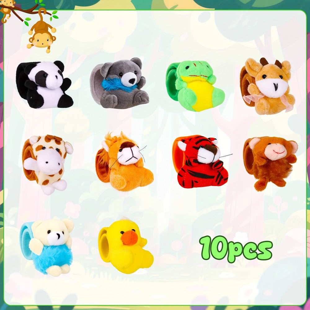 Stuffed Animal Slap Bracelets Bulk for Kids – Cute Plush Assorted Animal Bracelets for Party Favors, Classroom Prizes, Goodie Bag Fillers, Carnival Toys, Holiday Gifts (6/10/15/30 Pack)