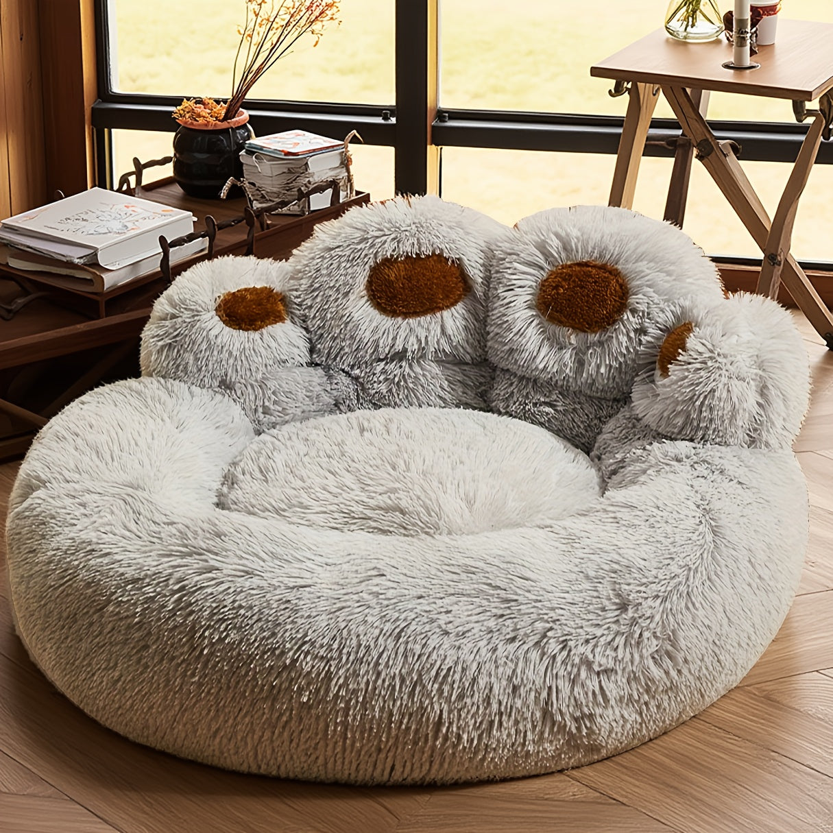 Plush Dog Bed Bear Paw Design – Thickened Soft Warm Pet Cushion Bed for Dogs & Cats, Non-Slip Bottom, Extra Large Cat Bed, 4 Sizes ML/L/XL/2XL – Pink, Grey, Coffee