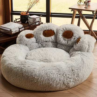 Plush Dog Bed Bear Paw Design – Thickened Soft Warm Pet Cushion Bed for Dogs & Cats, Non-Slip Bottom, Extra Large Cat Bed, 4 Sizes ML/L/XL/2XL – Pink, Grey, Coffee