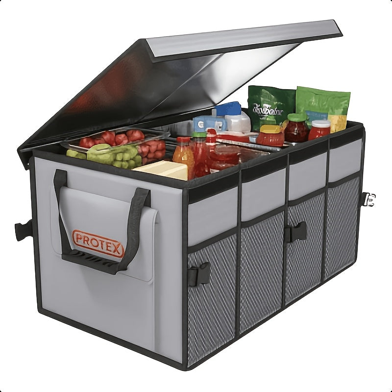 PROTEX Multifunctional Car Trunk Ice Pack (70 Liters) - Foldable with Lid, Cold And Heat Insulation, Large Capacity Organizer - Black Gray