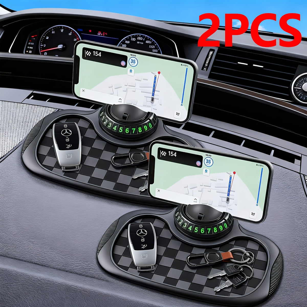 Car Dashboard Pad with Rotating Mobile Phone Holder And License Plate - Non-Slip PVC, High Quality, Ergonomic Oval Design to Enhance Grip And Safe Driving