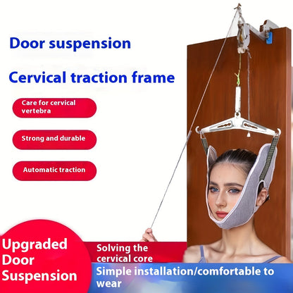 Cervical Traction Device with Handle, Adjustable Neck Traction Belt & Shoulder Massager, Spinal Decompression Pillow for Muscle Tension Relief, Durable Iron & Nylon Home Neck Stretcher