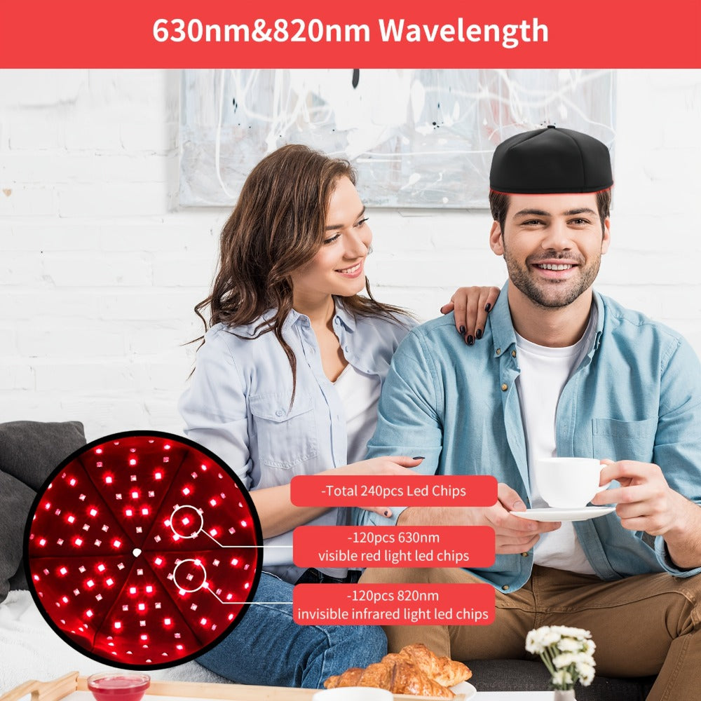 Red Light Therapy Cap for Hair Growth & Scalp Care – 120 LEDs, 630nm Red Light & 820nm Near Infrared, Wearable LED Hair Therapy Helmet, Father's Day Gift for Men & Women, Black & Gray