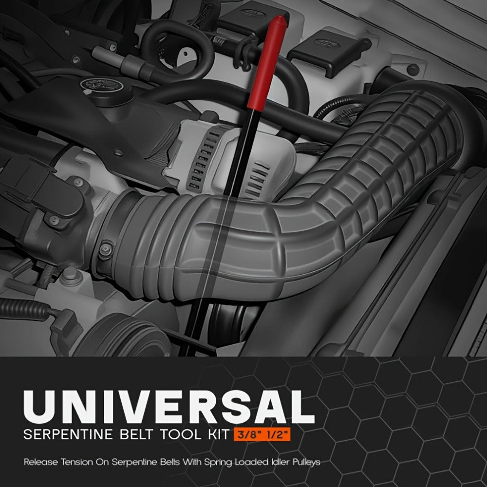 Serpentine Belt Tool Set 8-Piece, Universal 3/8" & 1/2" Drive Belt Tensioner Wrench Kit with Idler Pulley Adjuster & Crowfoot Wrenches, Chrome Vanadium Steel, Car Engine Belt Removal & Installation