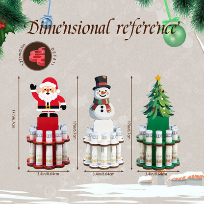 Christmas Money Tree Holder 3-Pack – Wooden Bill Dispenser Ornament with 10 Slots, Holiday Money Gift Display Stand, Table Decor for Winter Party Favors Stocking Stuffers