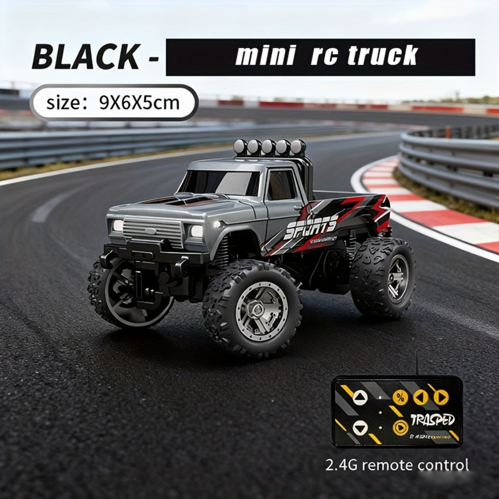 Mini RC Truck 1:64 Scale with Trailer – 2.4GHz Alloy Remote Control Monster Off-Road Pickup with LED Body Lights & Headlights, Rock Crawler Toy for Boys, Birthday Christmas Gift Green Gray Blue