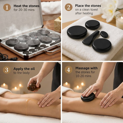 18-Piece Basalt Hot Stone Massage Set with Warmer — 4 Sizes for Full Body Deep Relaxation, Professional Therapist & Home Spa Stone Therapy Kit, Temperature Control Heater