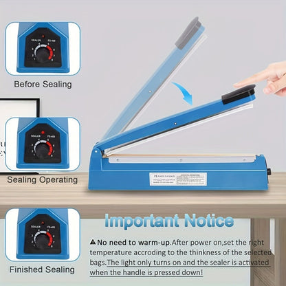 Impulse Heat Sealer 8" & 12" | Adjustable Temperature Poly Bag Sealing Machine for Plastic, Mylar, PE & PP Bags – Portable Manual Heat Sealer for Home, Restaurant, Retail & Food Storage
